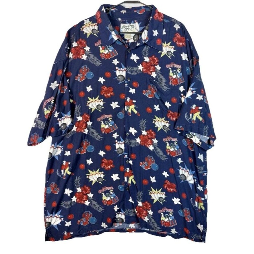 Big Dogs Hawaiian Bowling Shirt Let The Good Times Roll Blue Men’s 3XL Big Tall